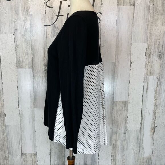 Chico’s Black Front Polkadot Back Long Sleeve Shirt Top Blouse High Low Sz M - Picture 4 of 8